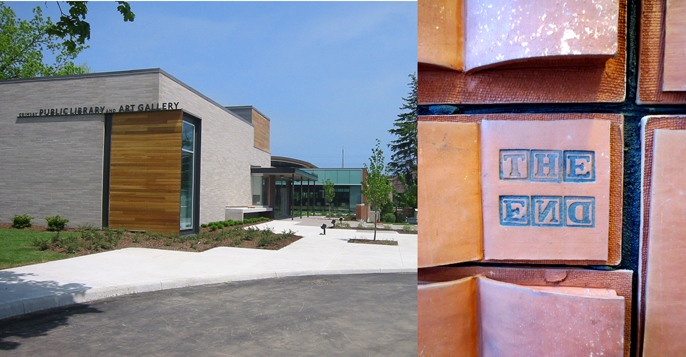 New library building and a tile from the clay book display